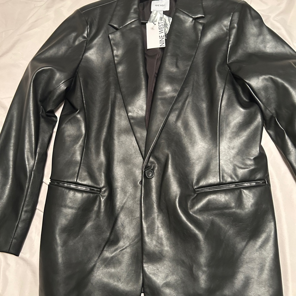 Nine West Shiny Black Faux Leather Jacket